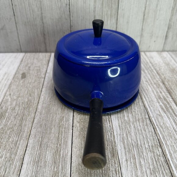 Vtg Blue Pot Metal Retro 70's Style MCM Lid Plate Handle 4.5" DIA 3" Tall - Picture 3 of 11